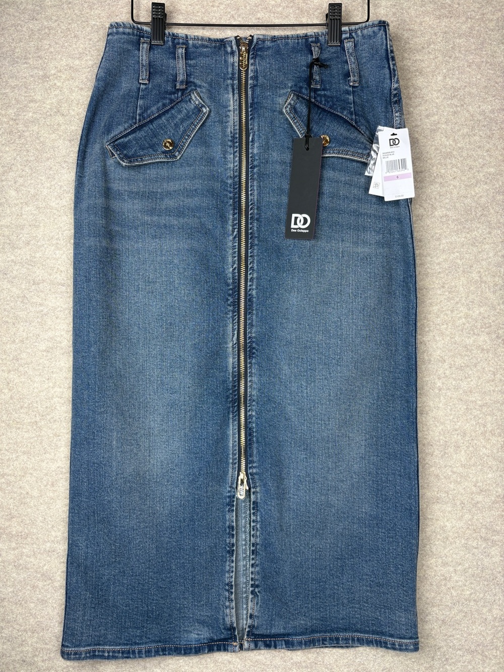 Dee Ocleppo Millie Front Zipper Denim Midi Skirt NWT Size 6